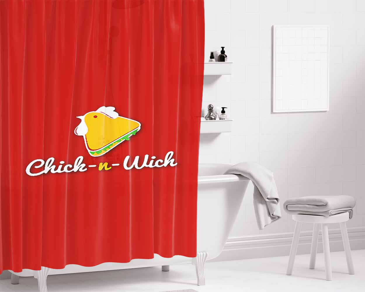 Chick And Wich Red Bathroom Shower Curtain Fabric Waterproof | 66 X 72 Inch
