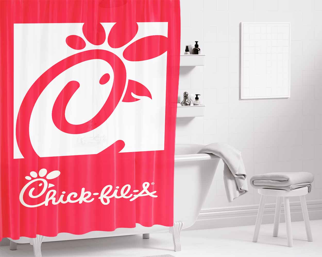 Chick Fil A Red Logo Icon Bathroom Shower Curtain Fabric Waterproof | 66 X 72 Inch