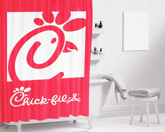 Chick Fil A Red Logo Icon Bathroom Shower Curtain Fabric Waterproof | 66 X 72 Inch