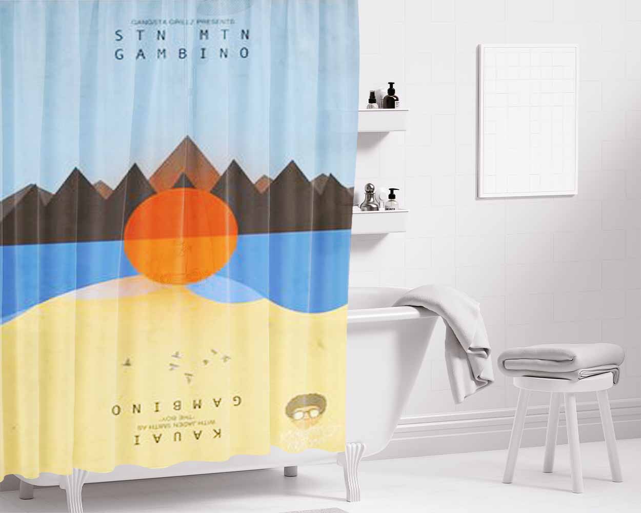 Child Red Blue Side Bathroom Shower Curtain Fabric Waterproof | 66 X 72 Inch