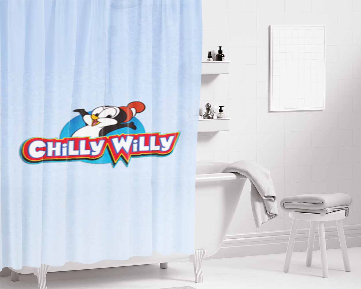 Chilly Willy Bathroom Shower Curtain Fabric Waterproof | 66 X 72 Inch