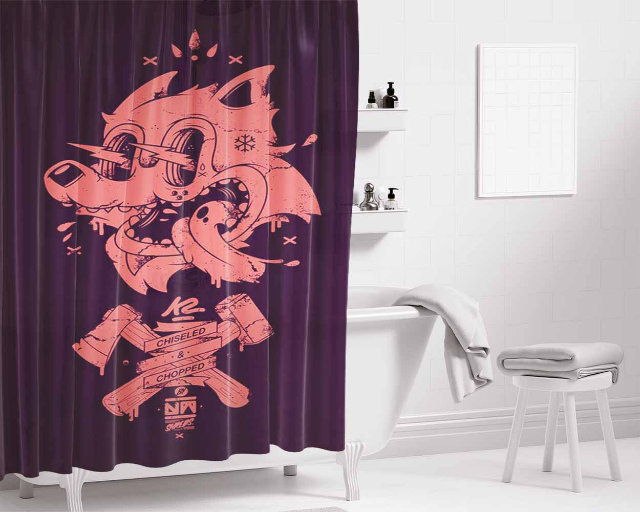 Chopped Pink Cat Bathroom Shower Curtain Fabric Waterproof | 66 X 72 Inch