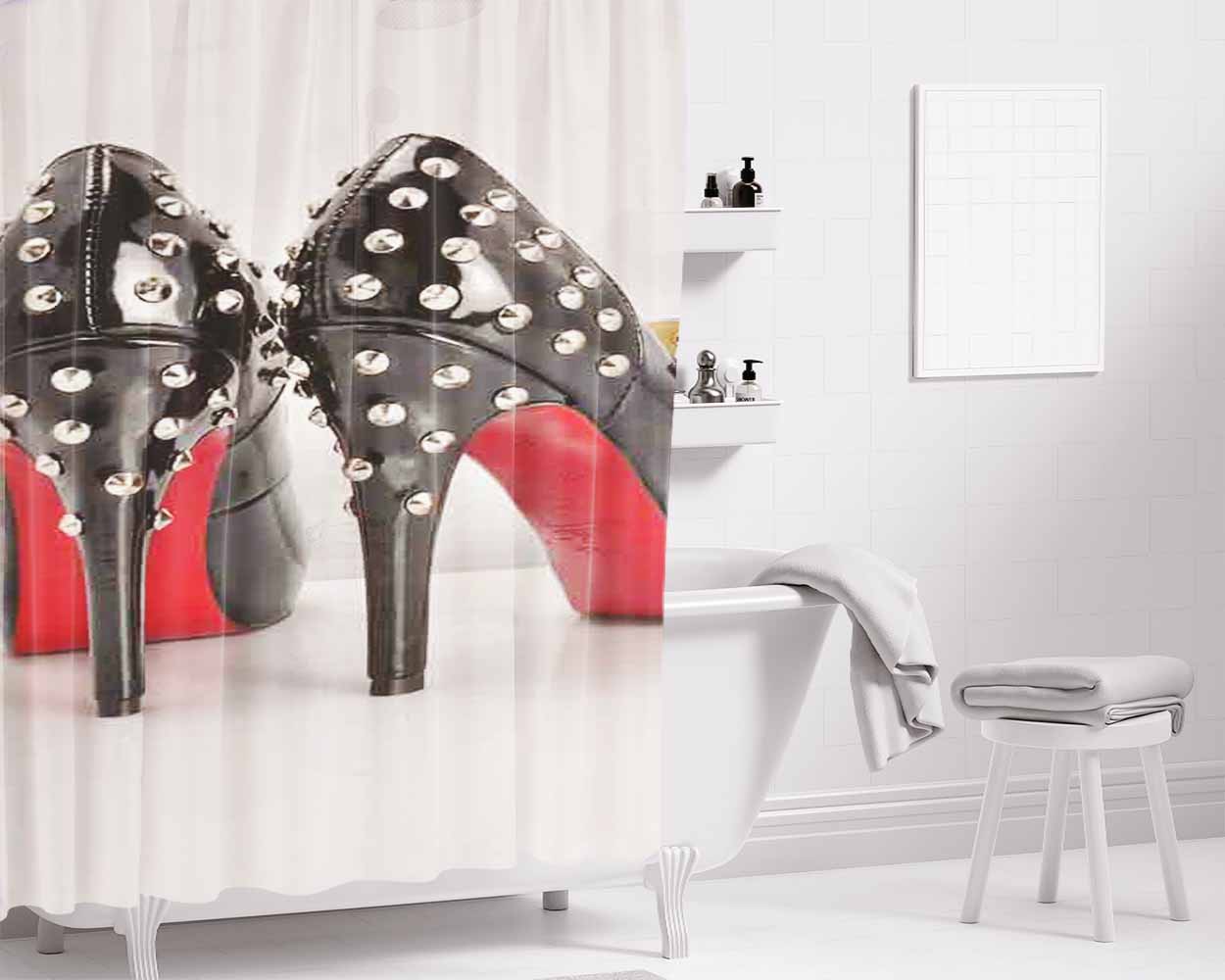 Christian Louboutin Red Bottom Heels Bathroom Shower Curtain Fabric Waterproof | 66 X 72 Inch