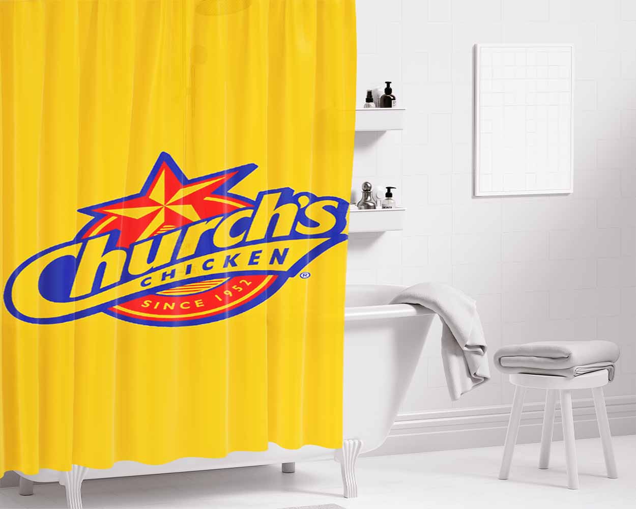 Church'S Chicken Bathroom Shower Curtain Fabric Waterproof | 66 X 72 Inch