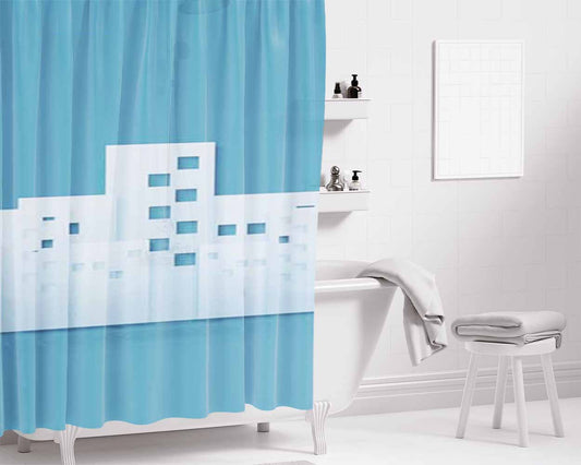City Cutout Blues Bathroom Shower Curtain Fabric Waterproof | 66 X 72 Inch