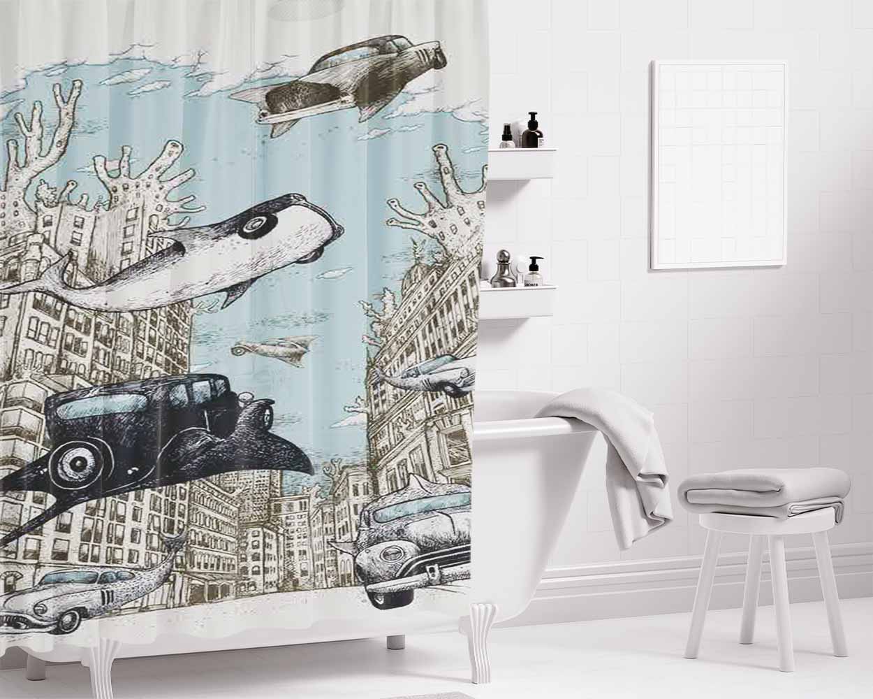 City Of Sea Bathroom Shower Curtain Fabric Waterproof | 66 X 72 Inch