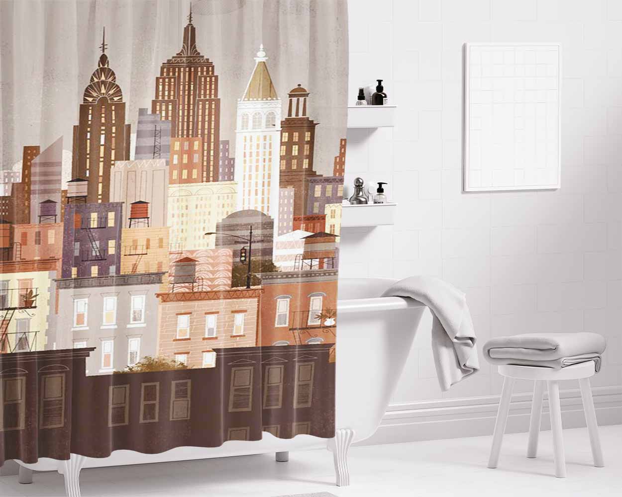 City Bathroom Shower Curtain Fabric Waterproof | 66 X 72 Inch