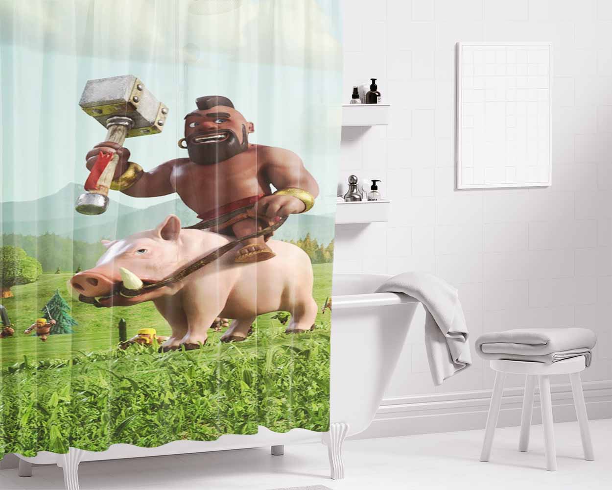 Clash Of Clane Bathroom Shower Curtain Fabric Waterproof | 66 X 72 Inch