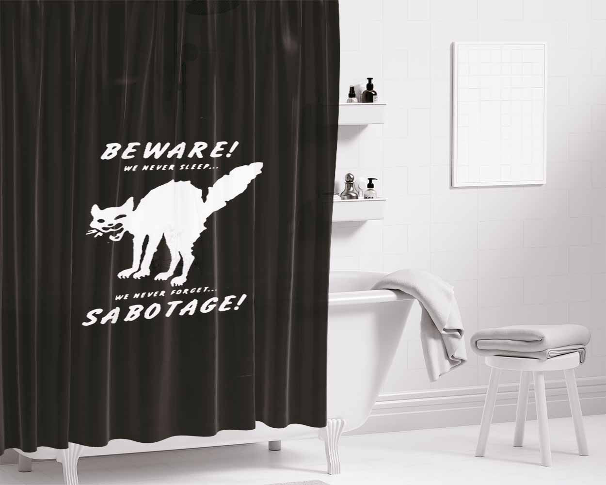 Class War Sabotage Cat Human Liberation Bathroom Shower Curtain Fabric Waterproof | 66 X 72 Inch