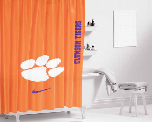Clemson Tigers Football Bathroom Shower Curtain Fabric Waterproof | 66 X 72 Inch