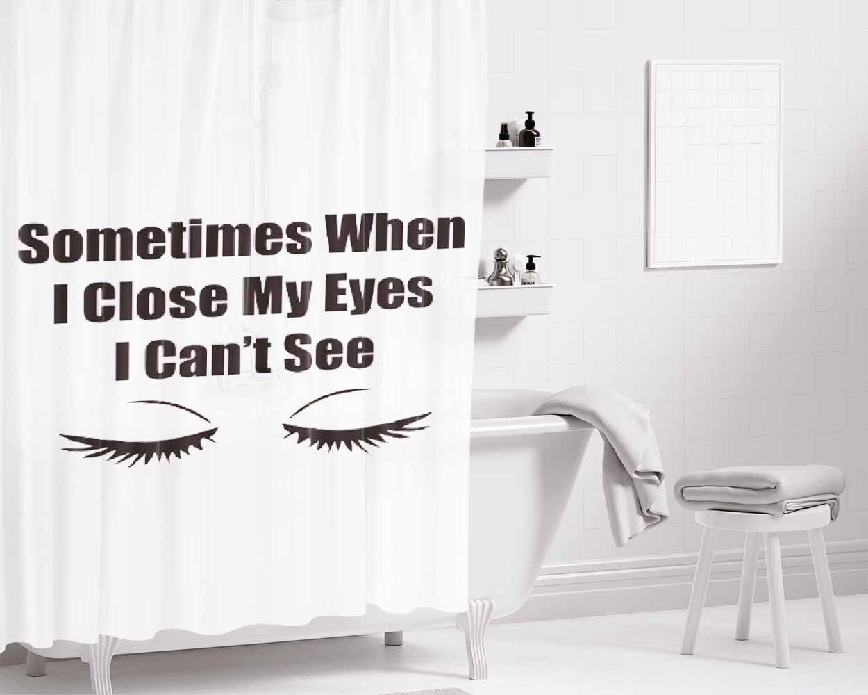 Close My Eyes White Bathroom Shower Curtain Fabric Waterproof | 66 X 72 Inch