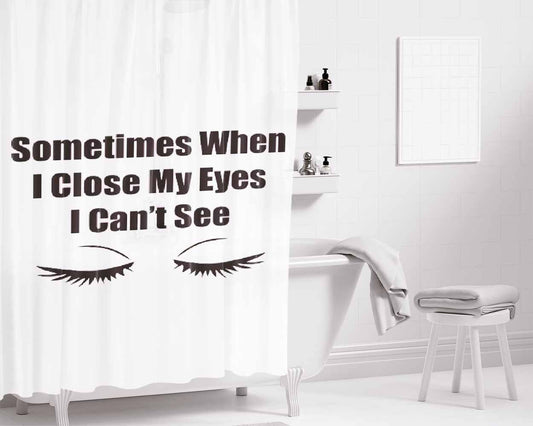 Close My Eyes White Bathroom Shower Curtain Fabric Waterproof | 66 X 72 Inch