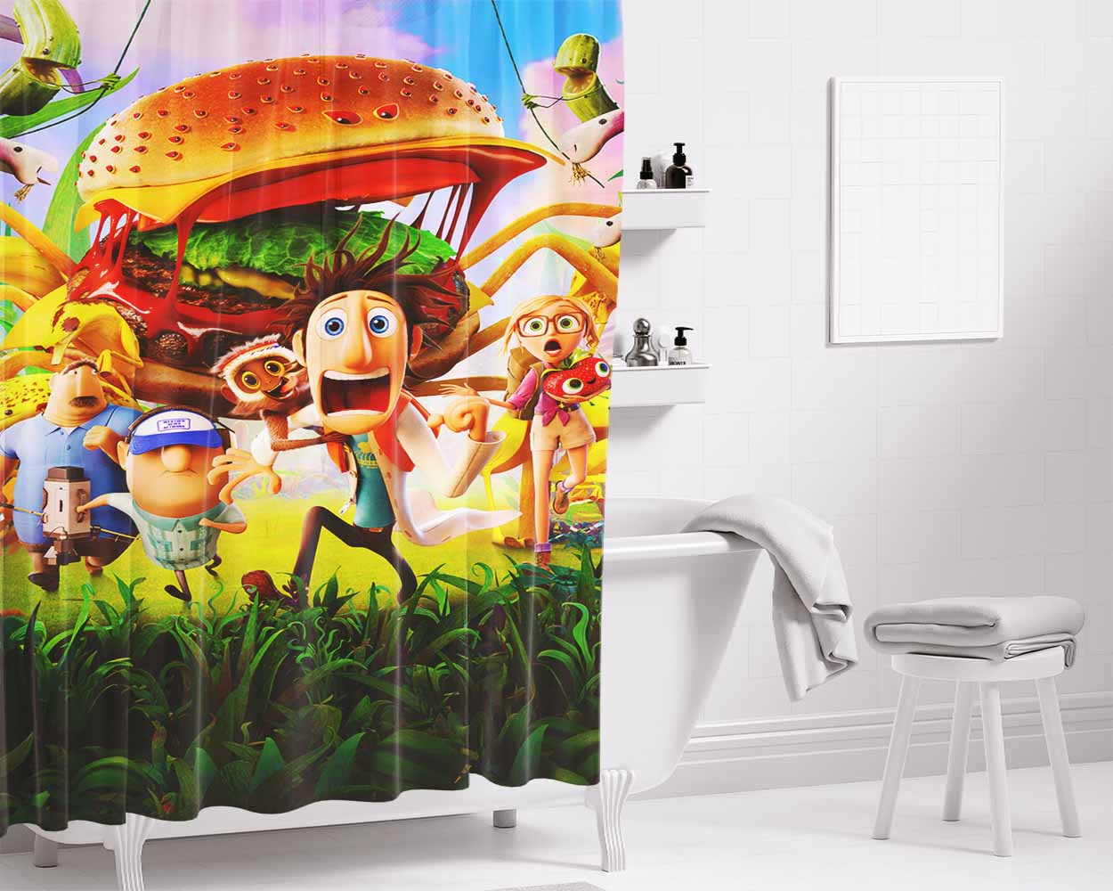 Cloudy With A Chance Of Meatballs 2 Bathroom Shower Curtain Fabric Waterproof | 66 X 72 Inch