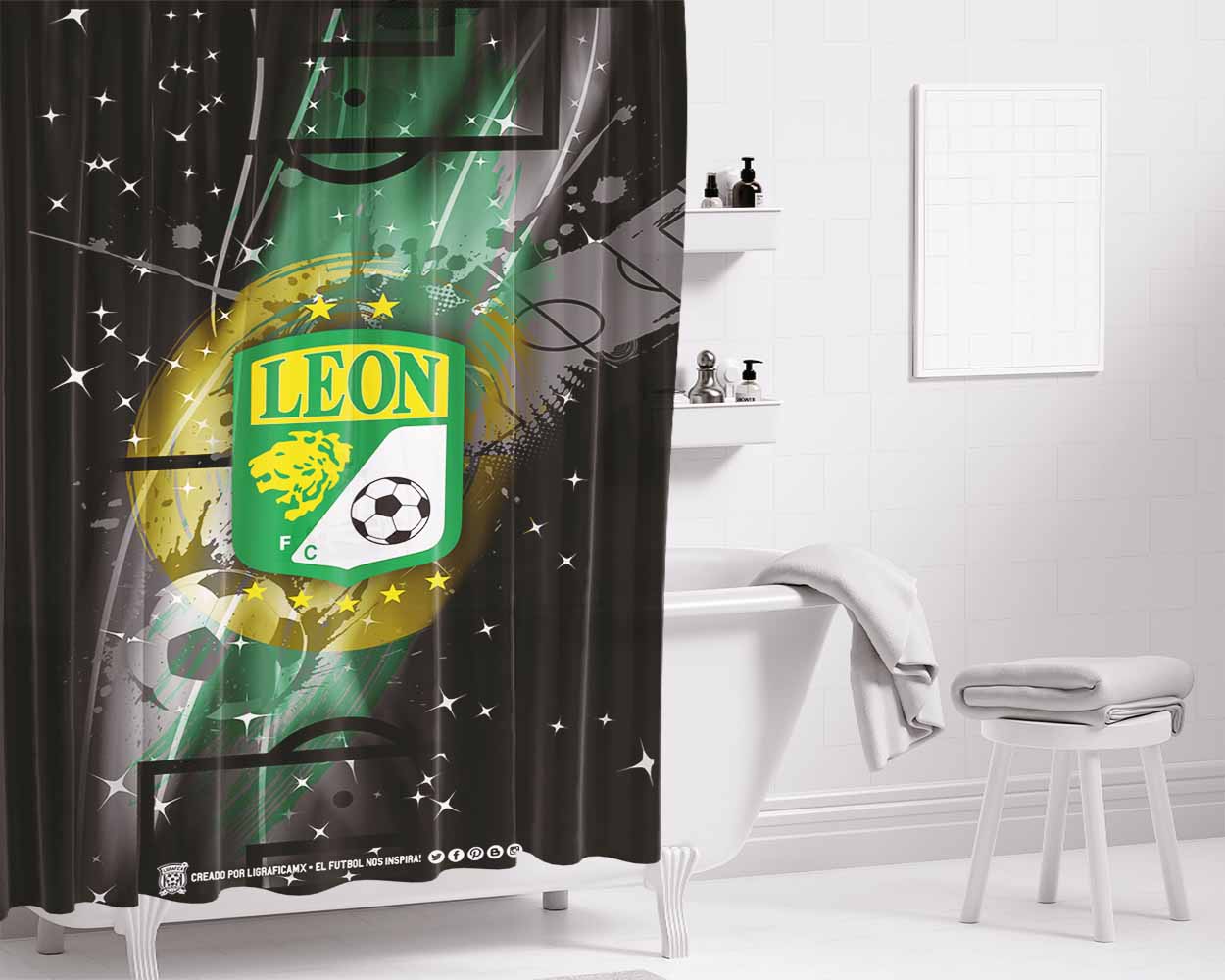 Club Leon Football 3 Bathroom Shower Curtain Fabric Waterproof | 66 X 72 Inch