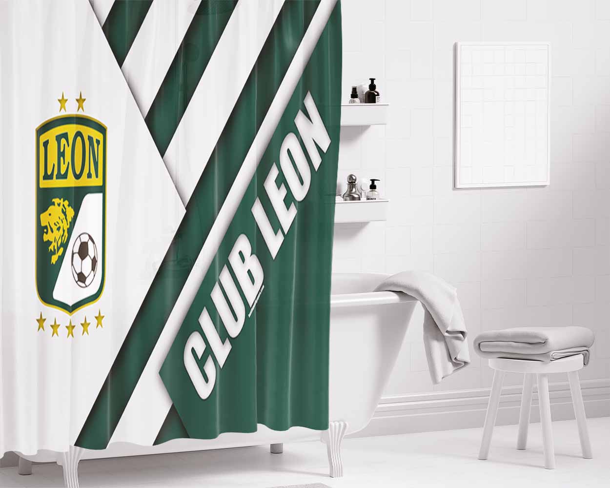 Club Leon Football 6 Bathroom Shower Curtain Fabric Waterproof | 66 X 72 Inch