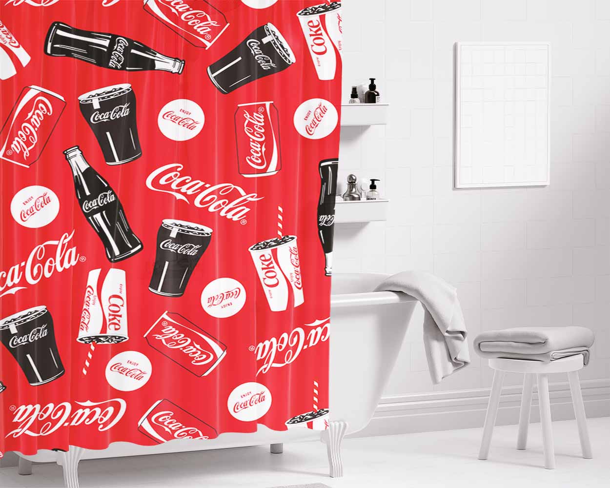 Coca Cola 3D Bathroom Shower Curtain Fabric Waterproof | 66 X 72 Inch