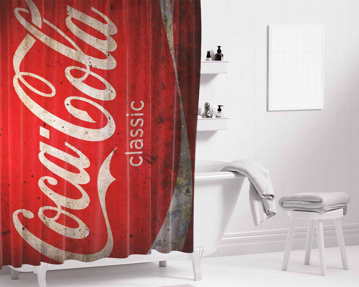 Coca Cola Art Doodle Drink Bathroom Shower Curtain Fabric Waterproof | 66 X 72 Inch