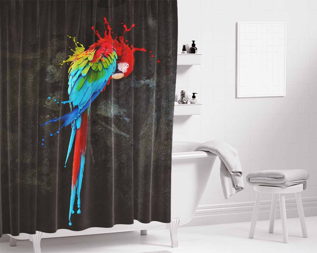 Cockatoo Bird Paint Bathroom Shower Curtain Fabric Waterproof | 66 X 72 Inch