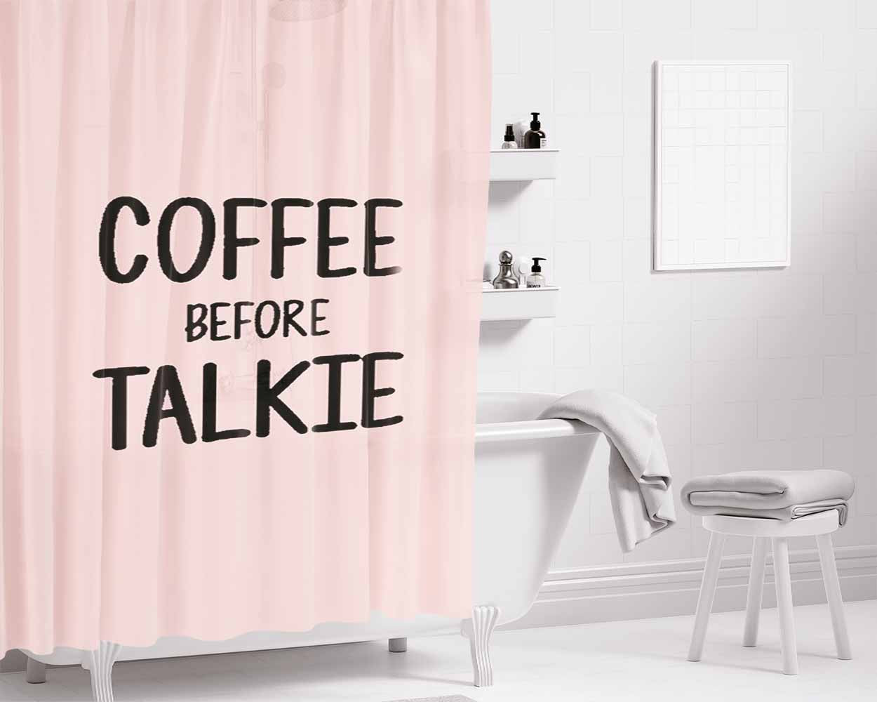 Coffee Before Talkie Slouchy Pink Bathroom Shower Curtain Fabric Waterproof | 66 X 72 Inch