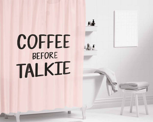 Coffee Before Talkie Slouchy Pink Bathroom Shower Curtain Fabric Waterproof | 66 X 72 Inch