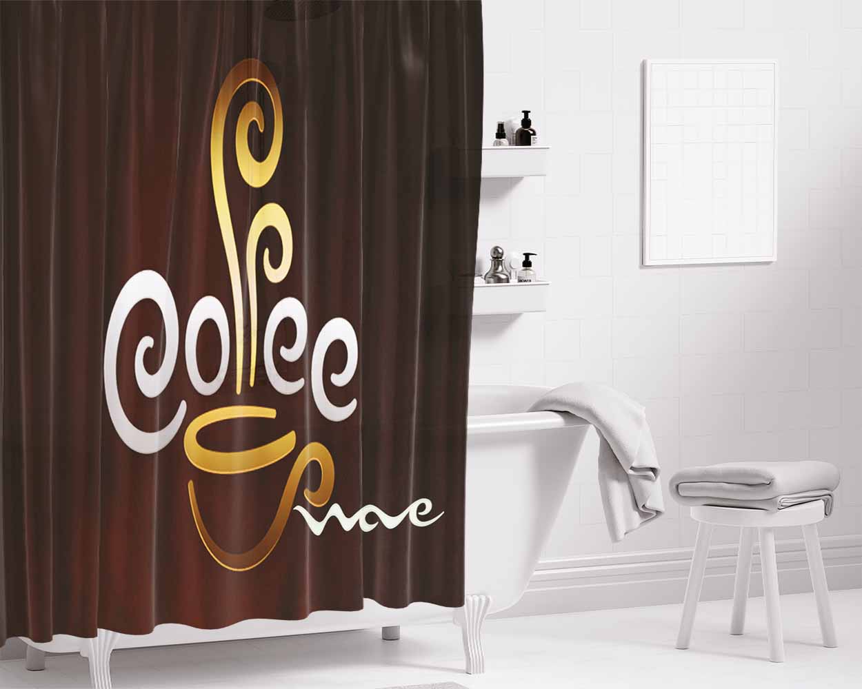 Coffee Wave Logo Bathroom Shower Curtain Fabric Waterproof | 66 X 72 Inch