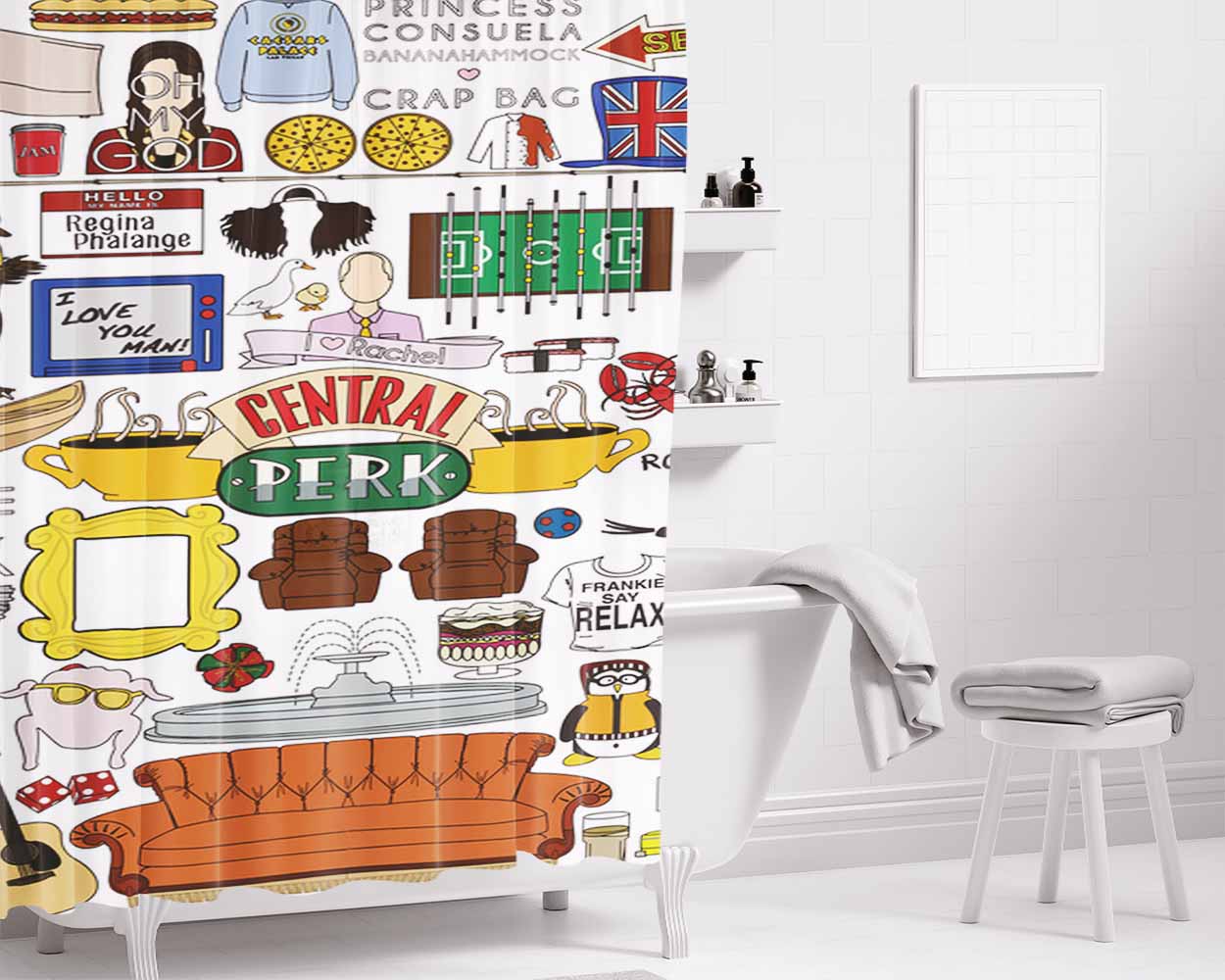 Collage Central Perk Bathroom Shower Curtain Fabric Waterproof | 66 X 72 Inch