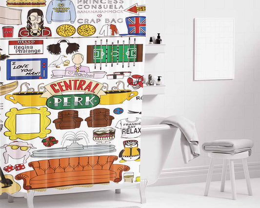 Collage Central Perk Bathroom Shower Curtain Fabric Waterproof | 66 X 72 Inch