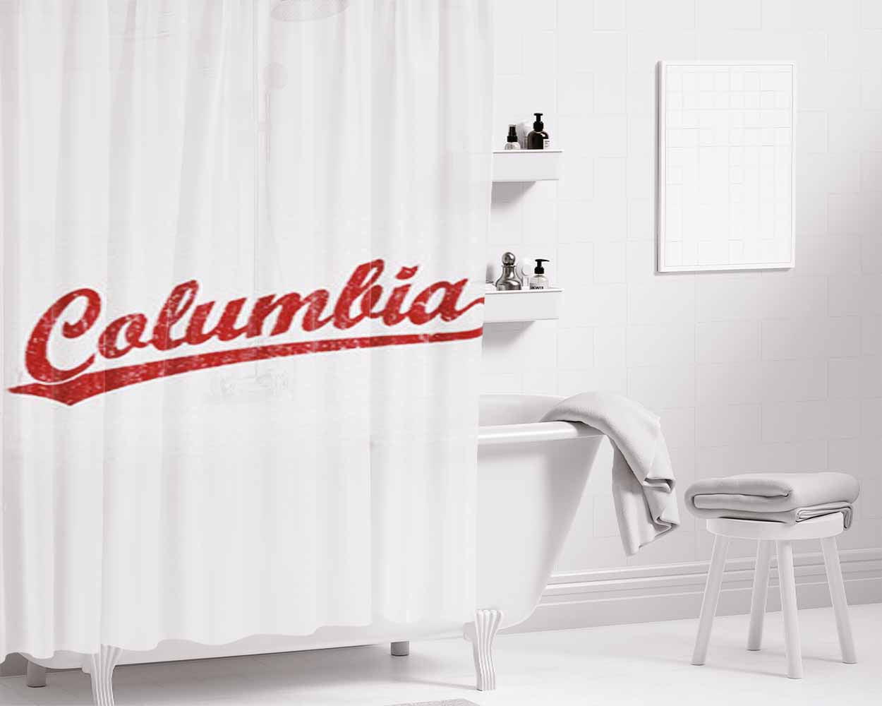 Columbia Font Bathroom Shower Curtain Fabric Waterproof | 66 X 72 Inch