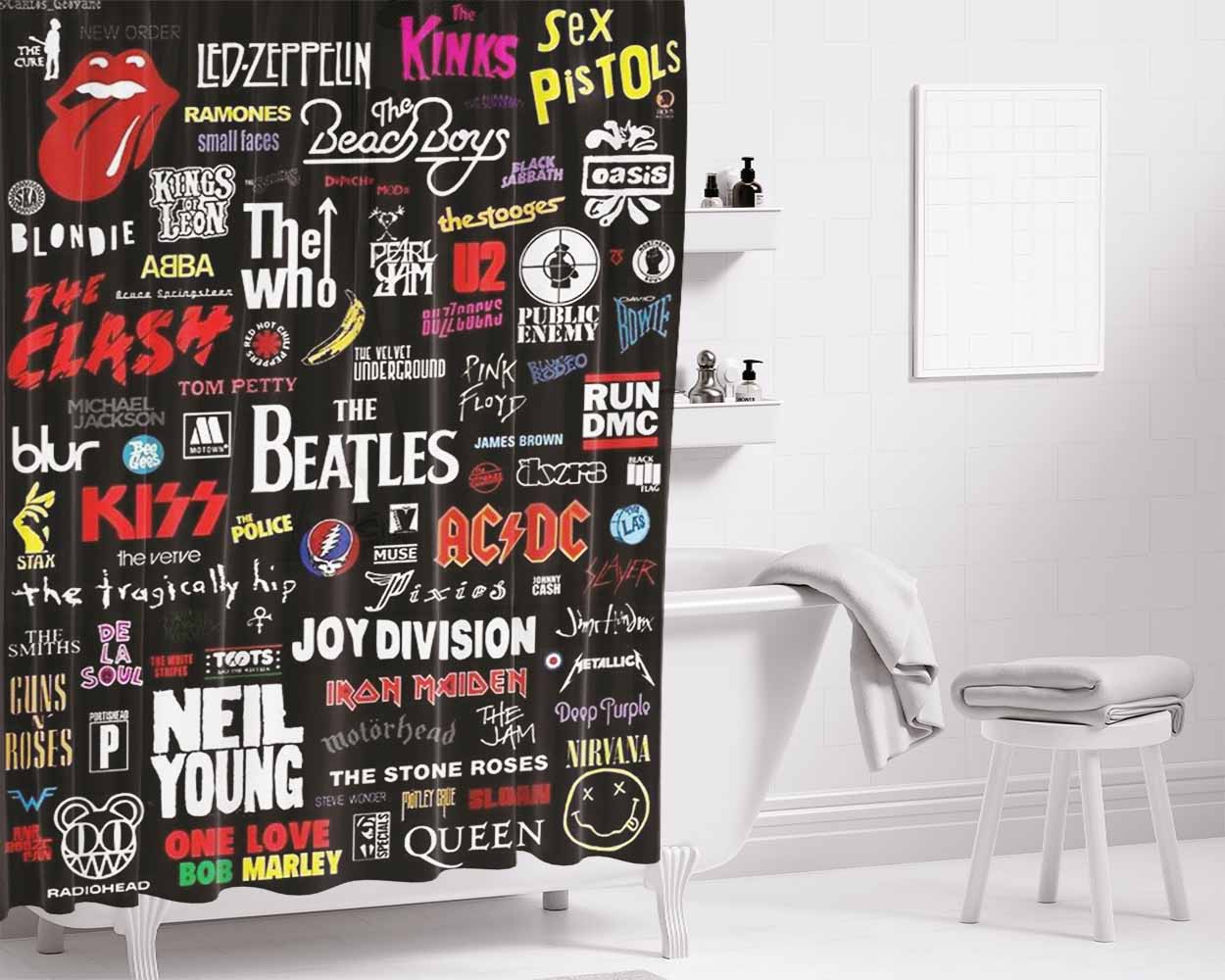 Compilation Band Bathroom Shower Curtain Fabric Waterproof | 66 X 72 Inch