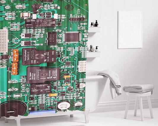 Computer Motherboard Circuit Board Bathroom Shower Curtain Fabric Waterproof | 66 X 72 Inch