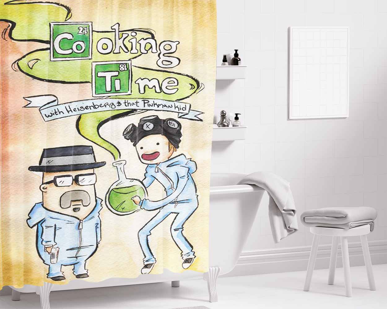 Cooking Time Bathroom Shower Curtain Fabric Waterproof | 66 X 72 Inch