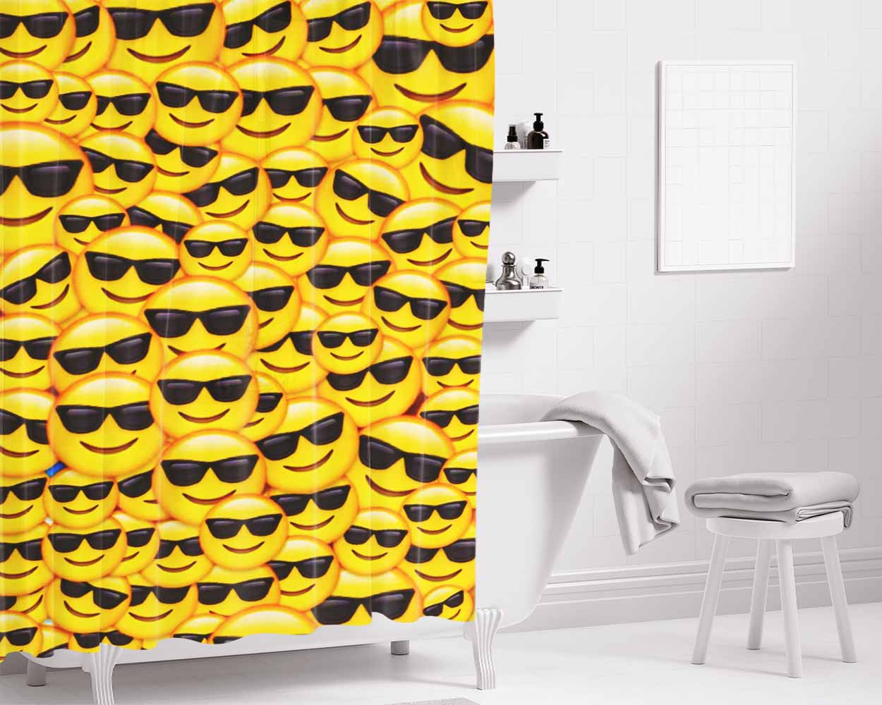 Cool Emoticons Bathroom Shower Curtain Fabric Waterproof | 66 X 72 Inch