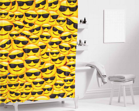 Cool Emoticons Bathroom Shower Curtain Fabric Waterproof | 66 X 72 Inch