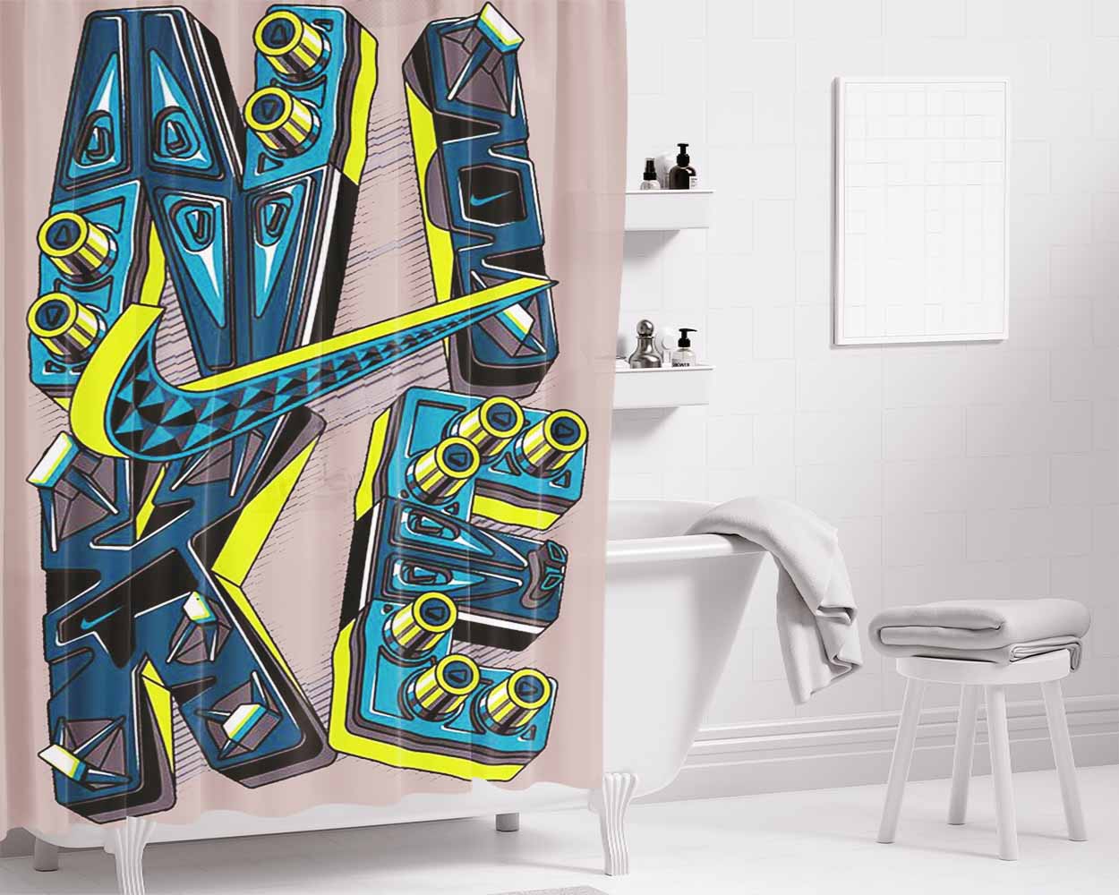 Cool Nike Logo Bathroom Shower Curtain Fabric Waterproof | 66 X 72 Inch