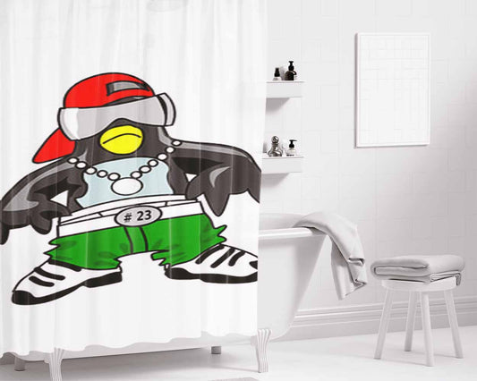 Cool Penguin Clip Art Bathroom Shower Curtain Fabric Waterproof | 66 X 72 Inch