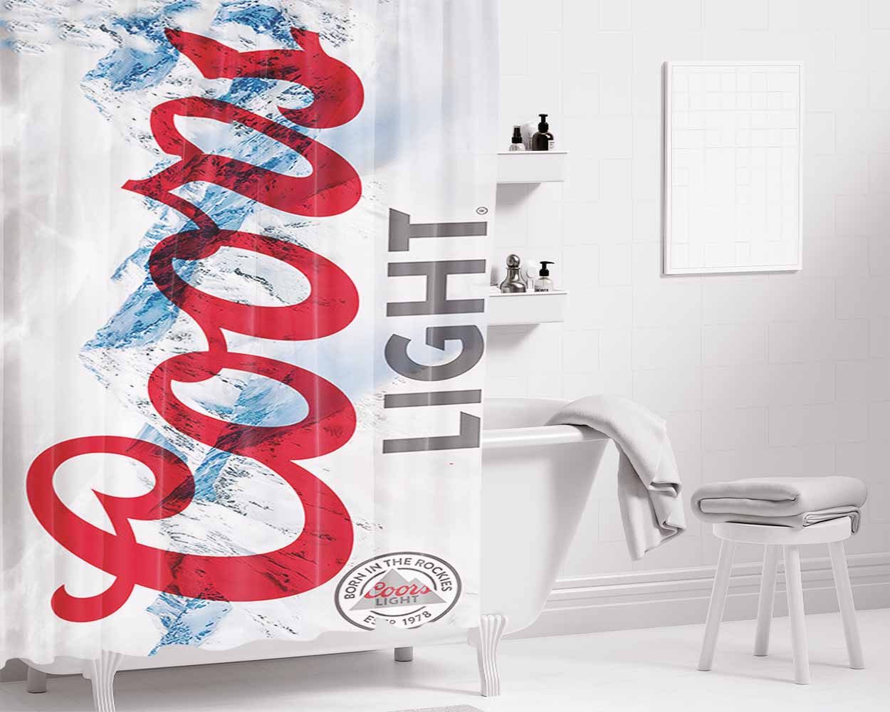 Coors Light Beer Bathroom Shower Curtain Fabric Waterproof | 66 X 72 Inch