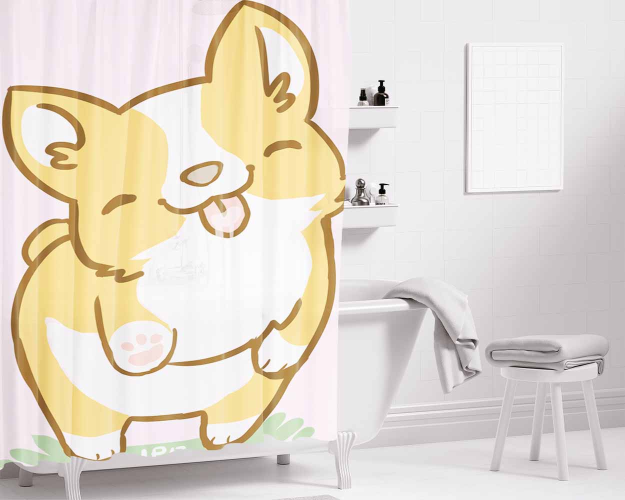 Corgi Valentine Bathroom Shower Curtain Fabric Waterproof | 66 X 72 Inch