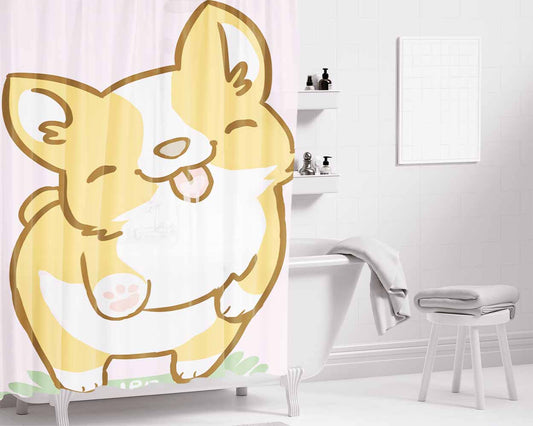 Corgi Valentine Bathroom Shower Curtain Fabric Waterproof | 66 X 72 Inch