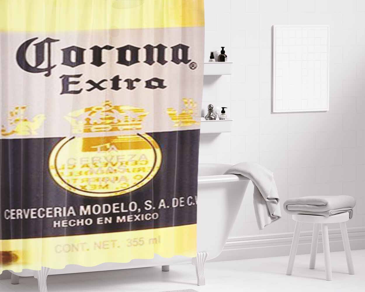 Corona Bottle Bathroom Shower Curtain Fabric Waterproof | 66 X 72 Inch