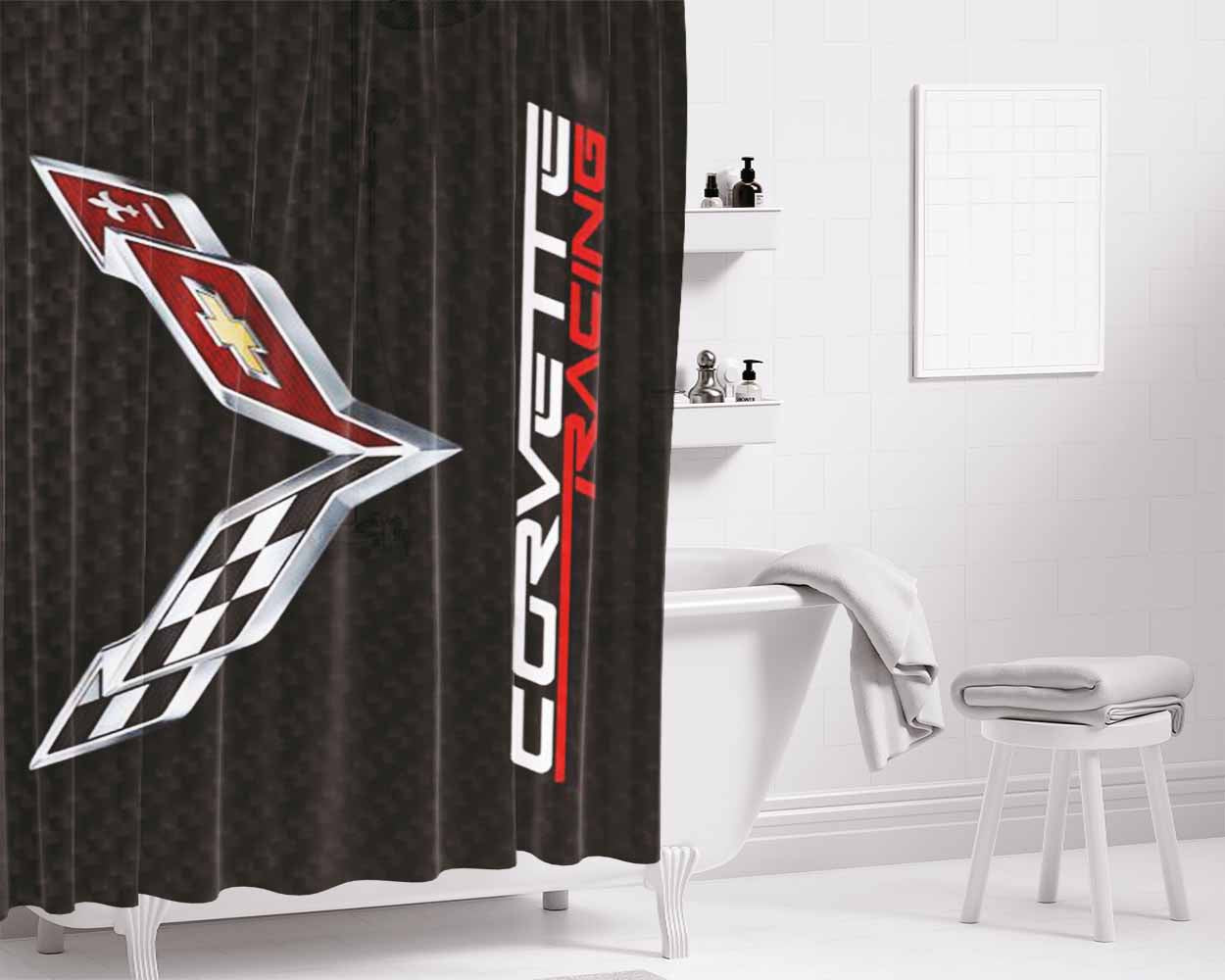 Corvette Carbon Bathroom Shower Curtain Fabric Waterproof | 66 X 72 Inch