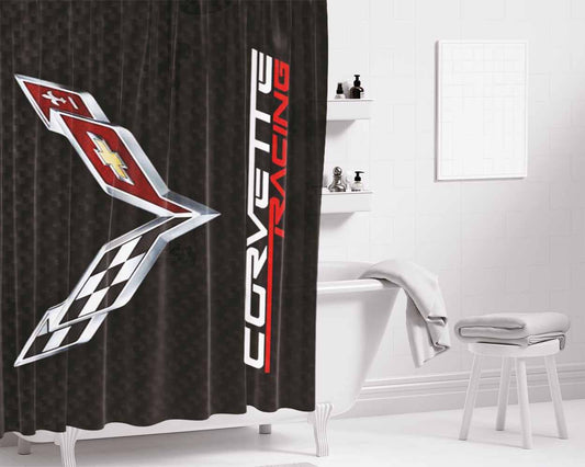 Corvette Carbon Bathroom Shower Curtain Fabric Waterproof | 66 X 72 Inch