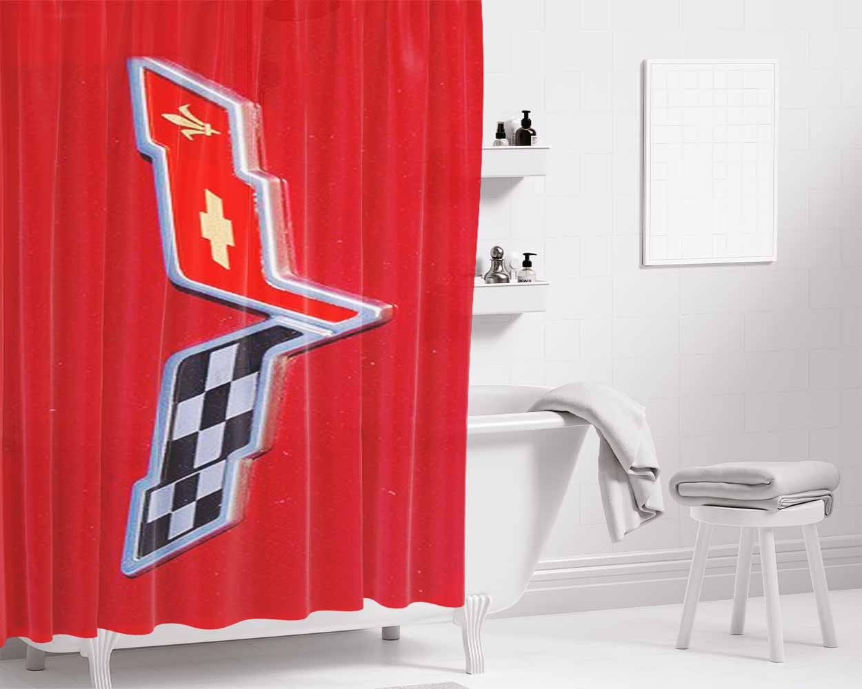 Corvette Flag Bathroom Shower Curtain Fabric Waterproof | 66 X 72 Inch