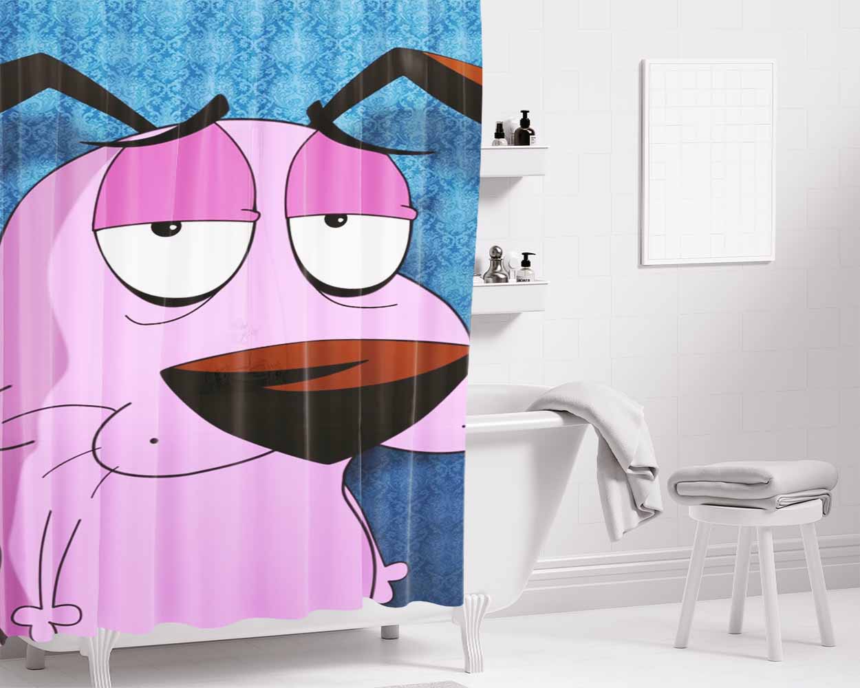 Courage The Cowardly Dog Bathroom Shower Curtain Fabric Waterproof | 66 X 72 Inch