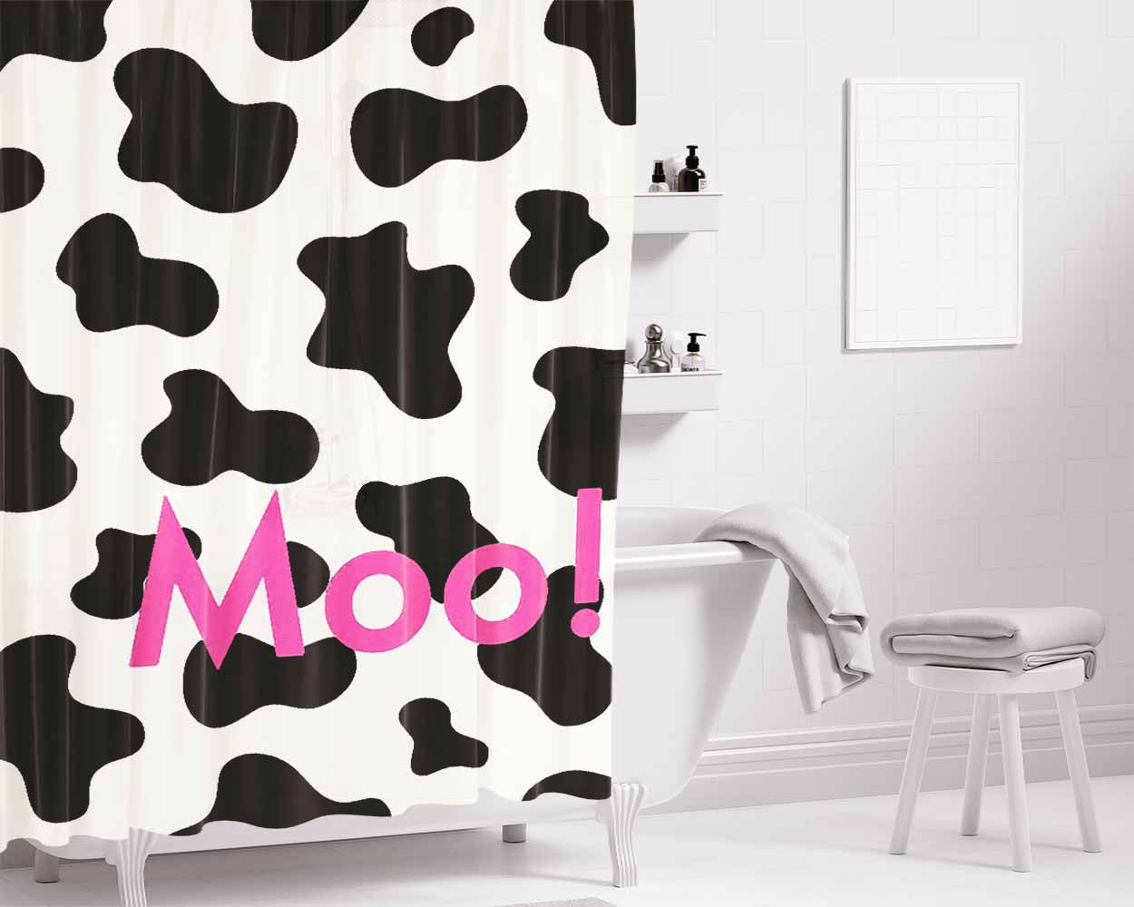 Cow Moo Pattern Bathroom Shower Curtain Fabric Waterproof | 66 X 72 Inch