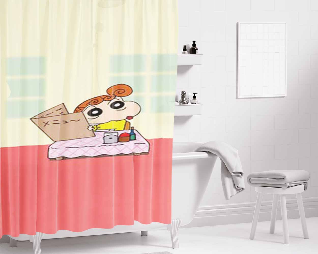Crayon Shin Restaurant Bathroom Shower Curtain Fabric Waterproof | 66 X 72 Inch