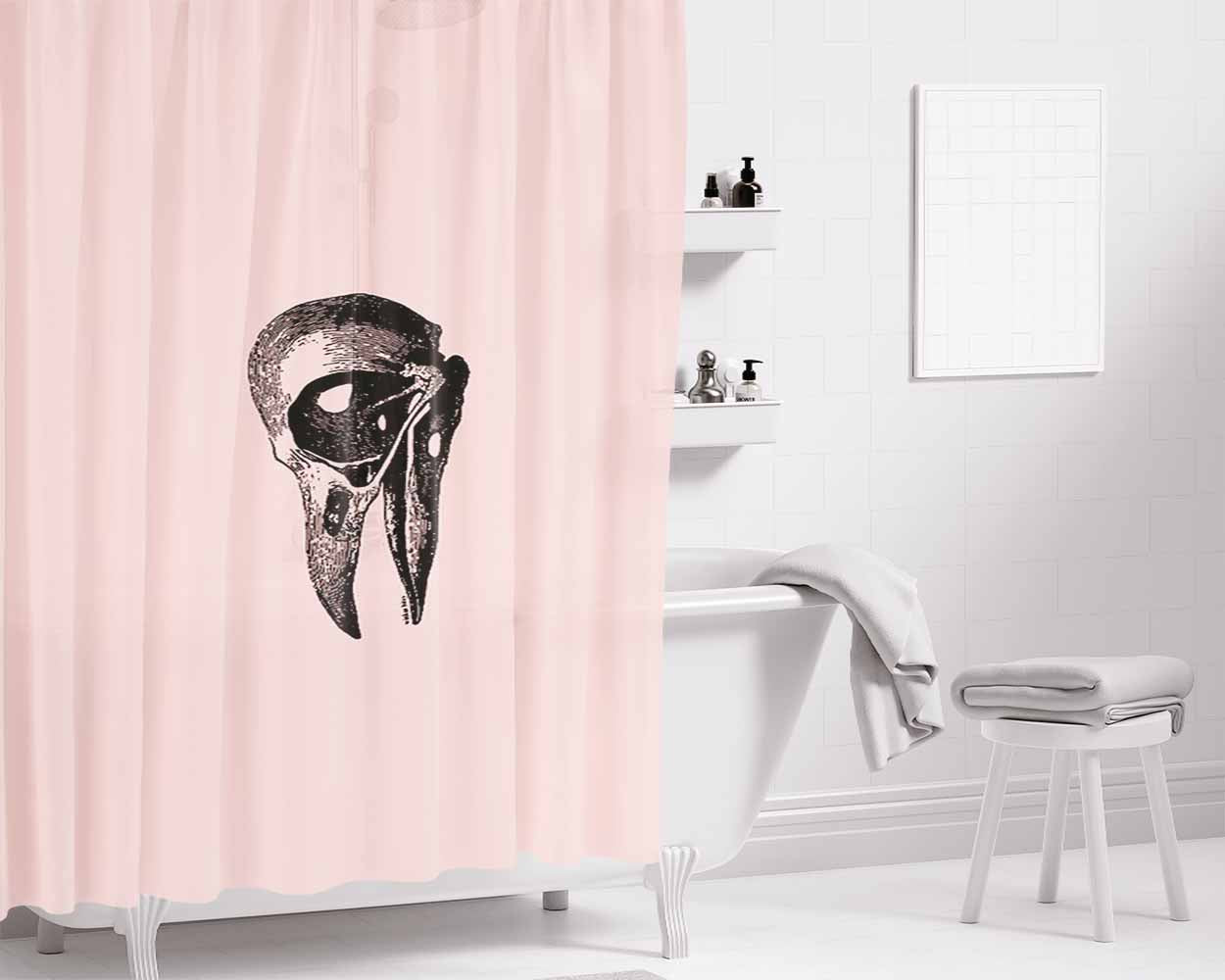Crow Bird Skull Skeleton Boyfriend Style Bathroom Shower Curtain Fabric Waterproof | 66 X 72 Inch