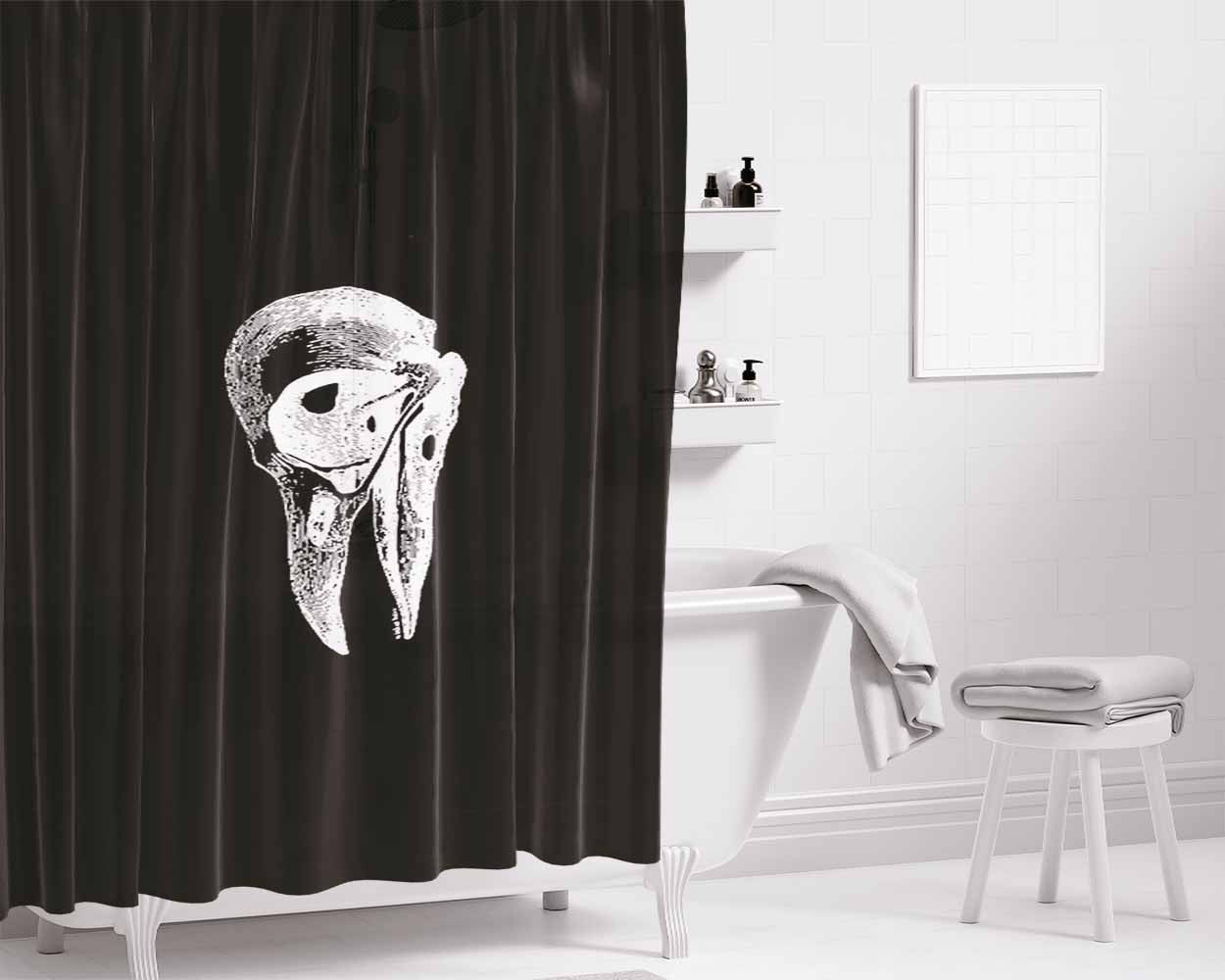 Crow Bird Skull Skeleton Bathroom Shower Curtain Fabric Waterproof | 66 X 72 Inch