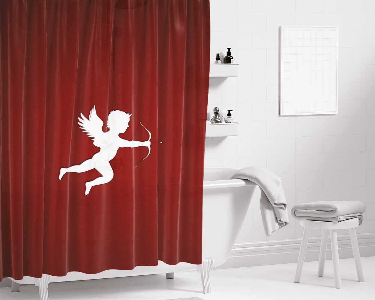 Cupid Vector Red Bathroom Shower Curtain Fabric Waterproof | 66 X 72 Inch