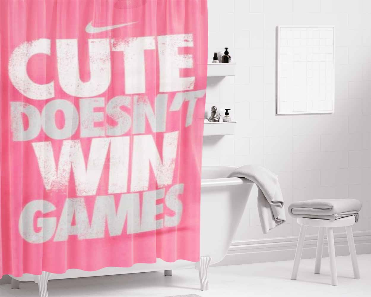 Cute Doesnt Win Games Bathroom Shower Curtain Fabric Waterproof | 66 X 72 Inch