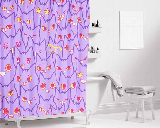 Cute Gengar Pattern Bathroom Shower Curtain Fabric Waterproof | 66 X 72 Inch